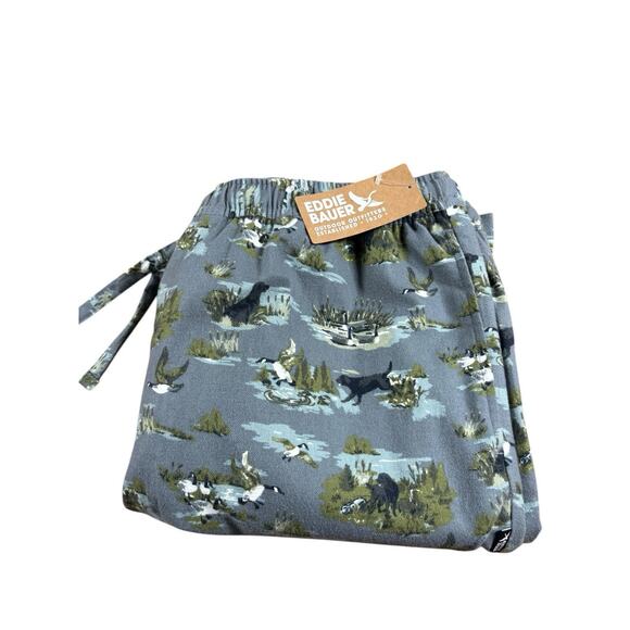 Eddie Bauer Sleep Pants Mens Size XL Slate Cotton Animal Print Flannel Lounge - Picture 2 of 13